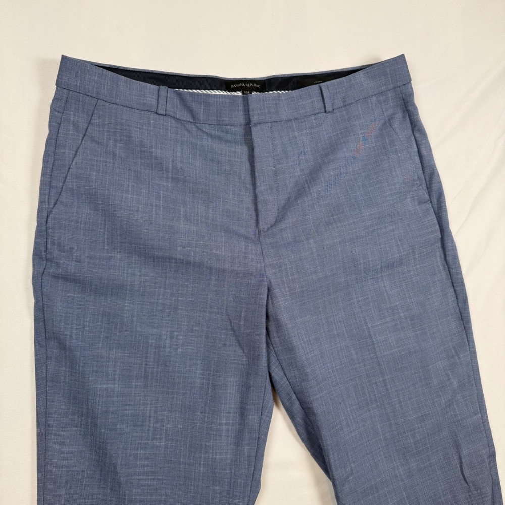 Banana Republic Logan Blue Crosshatch Straight Leg Trousers Womens 16L NEW
